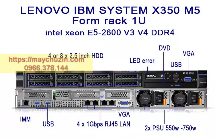 Máy chủ IBM system X3550 M5 xeon E5-2600 V3 V4 DDR4