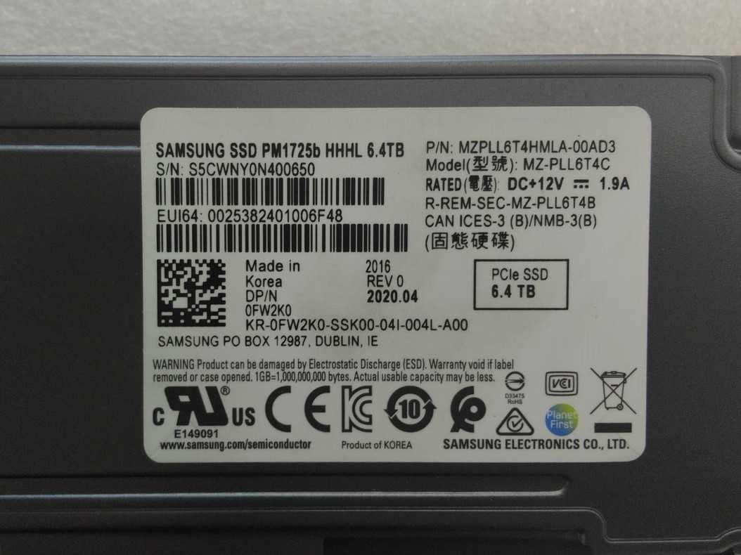 ssd enterprise samsung pm1725b hhhl 6 4tb nvme pcie x8 03